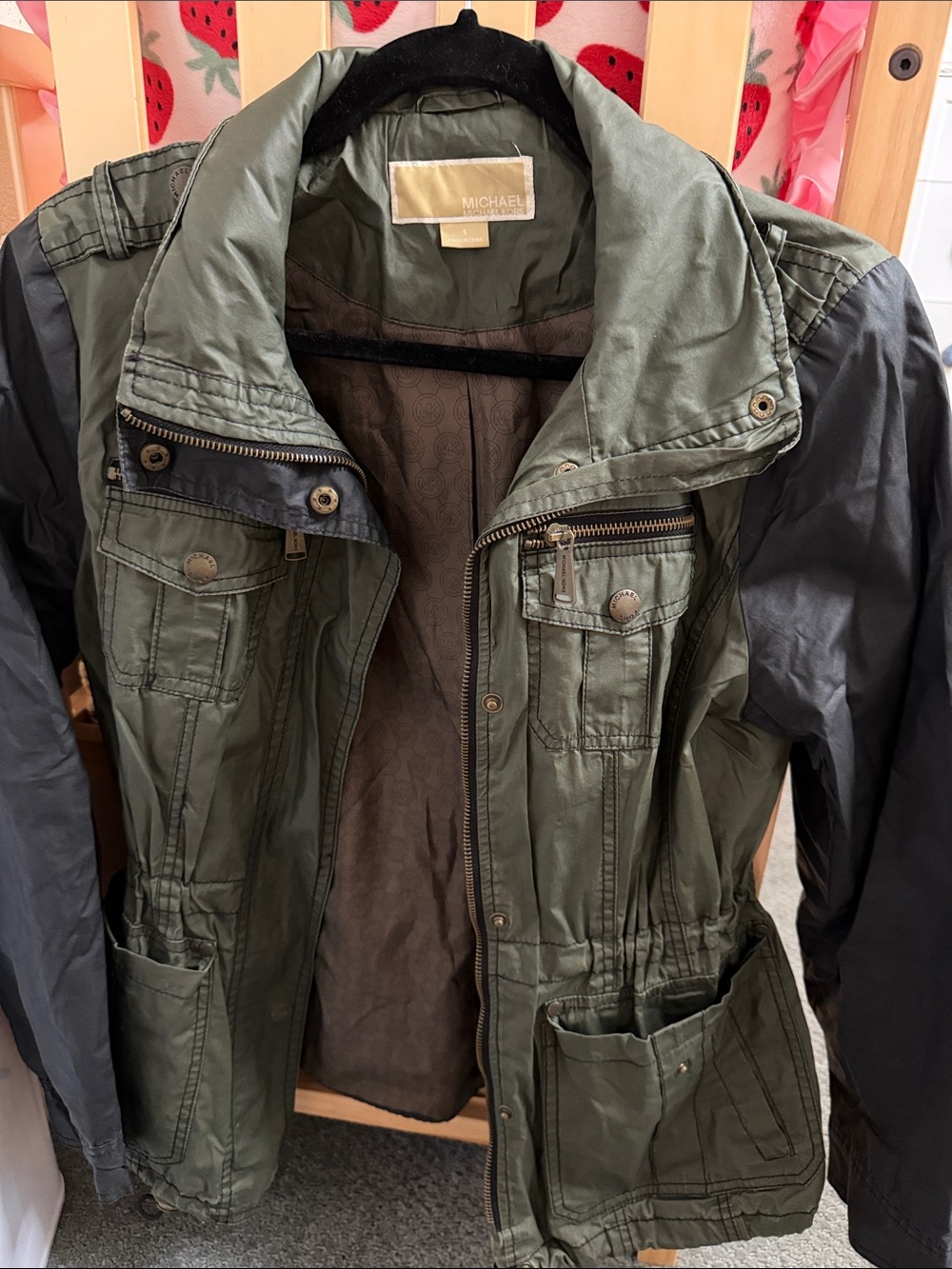 Michael Kors Olive Green Jacket with Black Trim